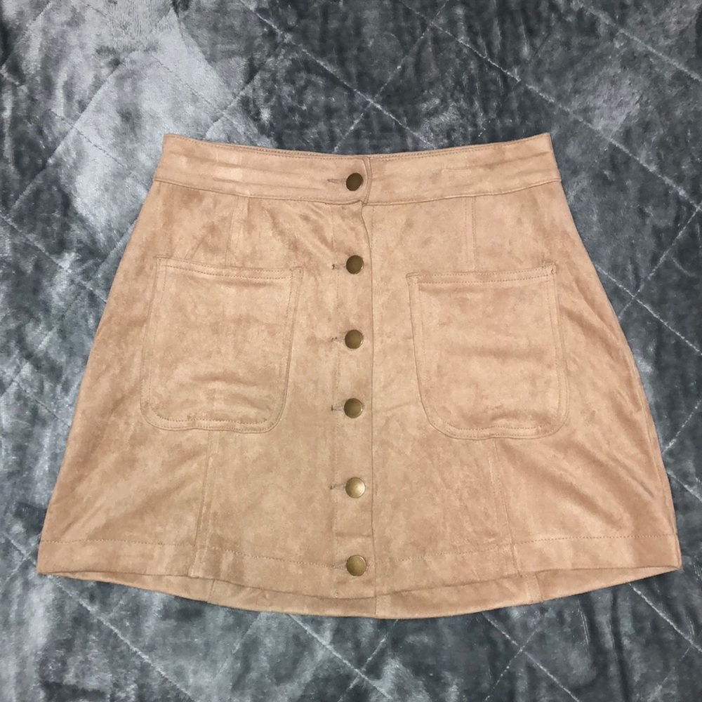Suede Button Skirt